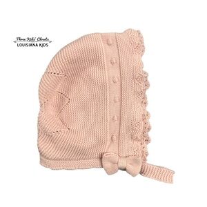 Pink Sz S Knitted Cotton Baby Bonnet Hat